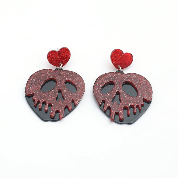 Fashion Creative Funny Acrylic Heart Shaped Pendant Hollow Skull Earrings Retro Trend Statement Earrings