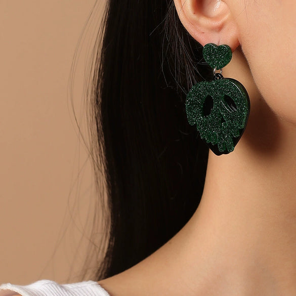 Fashion Creative Funny Acrylic Heart Shaped Pendant Hollow Skull Earrings Retro Trend Statement Earrings