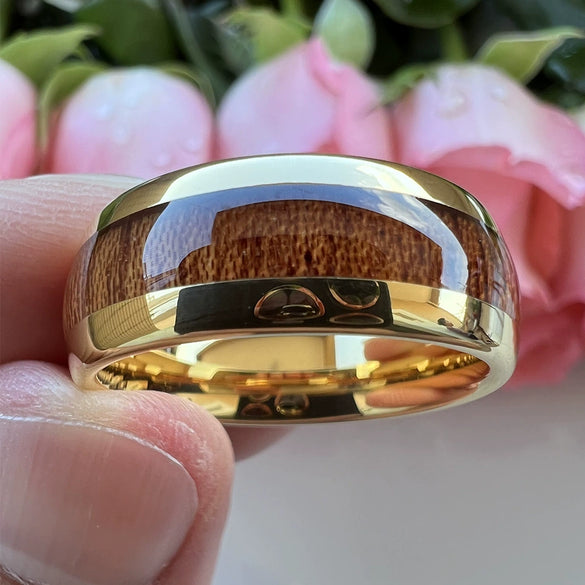 Fashion Creative Golden Wood Grain Oil Dripping Stainless Steel Ring Jewelry