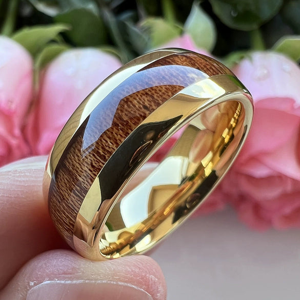 Fashion Creative Golden Wood Grain Oil Dripping Stainless Steel Ring Jewelry