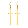 Fashion Creative Goldplated Stainless Steel Cross Sword Pendant Earrings