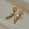 Fashion Creative Horn Pendant Accessories Titanium Steel Chain Necklace And Earrings With Oil Printing And Electroplating