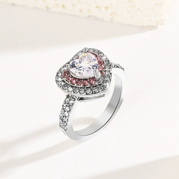 Fashion Creative Love Ring Zinc Alloy Heartshaped Inlaid Zircon For Women