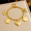 Fashion Creative Multi Element Pendant Chain Stainless Steel Bracelet With Flower Shape And Electroplating For Women