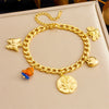 Fashion Creative Multi Element Pendant Chain Stainless Steel Bracelet With Flower Shape And Electroplating For Women