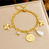 Fashion Creative Multi Element Pendant Chain Stainless Steel Bracelet With Flower Shape And Electroplating For Women