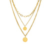 Fashion Creative Multi Layer Stacked Chain Metal Coin Round Titanium Steel Necklace With Electroplating For Women