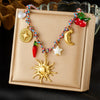 Fashion Creative Multielement Stainless Steel Goldplated Sun Moon Compass Star Chili Pendant Woven Necklace For Women