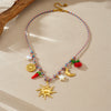 Fashion Creative Multielement Stainless Steel Goldplated Sun Moon Compass Star Chili Pendant Woven Necklace For Women