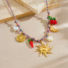 Fashion Creative Multielement Stainless Steel Goldplated Sun Moon Compass Star Chili Pendant Woven Necklace For Women