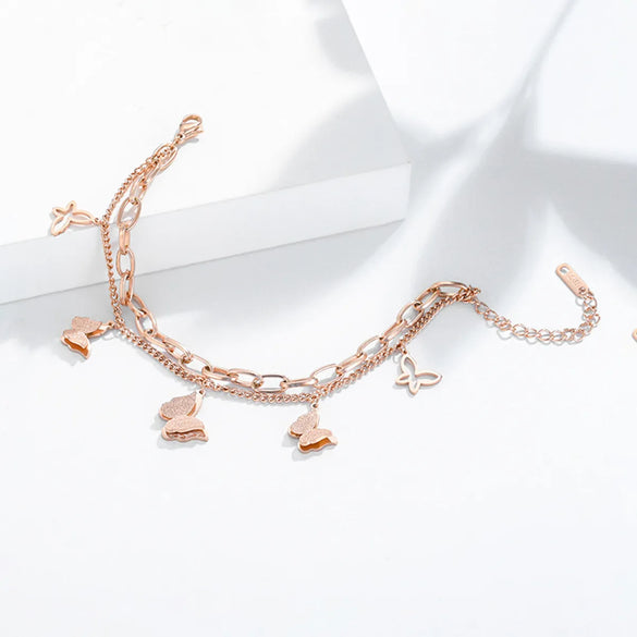 Fashion Creative New Double-layer Butterfly Personality Titanium Steel Bracelet