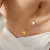 Fashion Creative Niche Personality All Match Necklace With Freshwater Pearl Gold Plated Peach Heart Mixed Gem Inlay And Titanium Steel