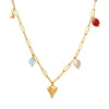 Fashion Creative Niche Personality All Match Necklace With Freshwater Pearl Gold Plated Peach Heart Mixed Gem Inlay And Titanium Steel