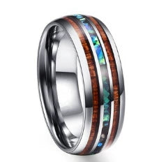 Fashion Creative Ring Jewelry Black Wood Grain Shell Stainless Steel