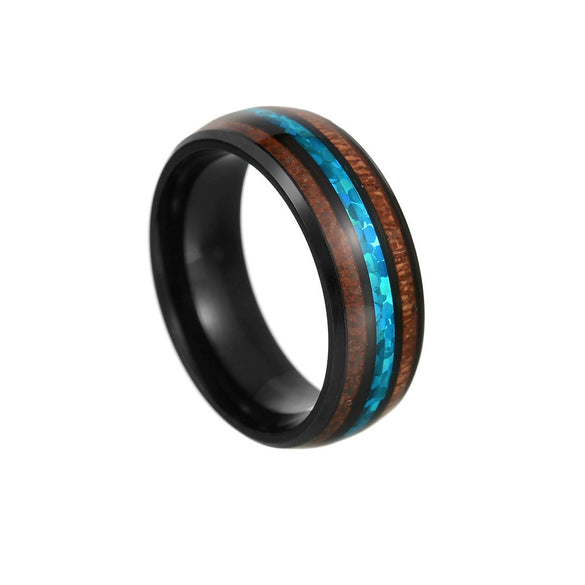 Fashion Creative Ring Jewelry Black Wood Grain Shell Stainless Steel