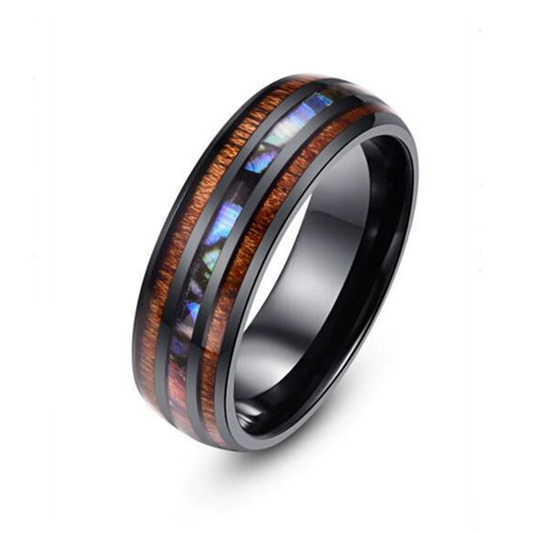 Fashion Creative Ring Jewelry Black Wood Grain Shell Stainless Steel