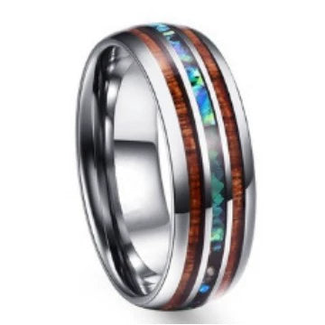 Fashion Creative Ring Jewelry Black Wood Grain Shell Stainless Steel