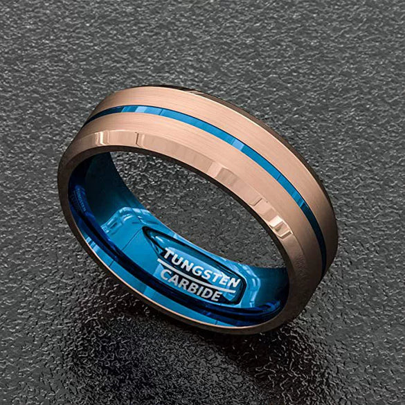 Fashion Creative Rose Gold Inner Blue Groove Stainless Steel Ring