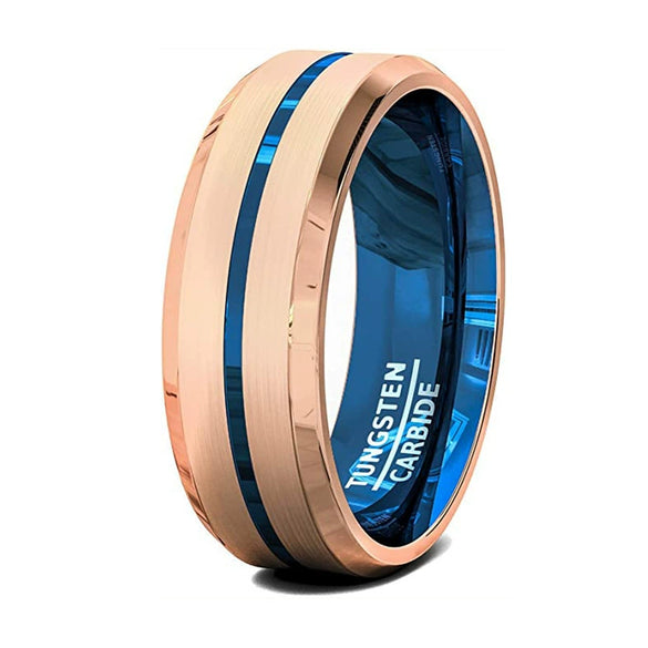 Fashion Creative Rose Gold Inner Blue Groove Stainless Steel Ring