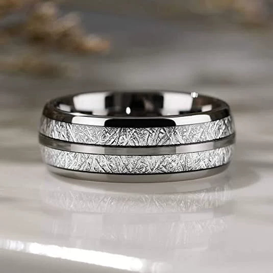 Fashion Creative Silver Double Slot Stainless Steel Ring Jewelry