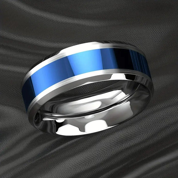 Fashion Creative Silver Flat Slotted Stainless Steel Ring With Geometric Style And Electroplating Process