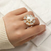 Fashion Creative Simple Diamond Pearl Clover Flower Alloy Ring