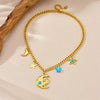 Fashion Creative Stainless Steel Gold Plated Moon Owl Star Pendant O Word Chain Collarbone Necklace