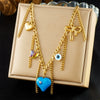 Fashion Creative Stainless Steel Ladies Necklace With Heart Shape Drop Oil Eyes Love Bow Tassel Chain And Electroplating Design
