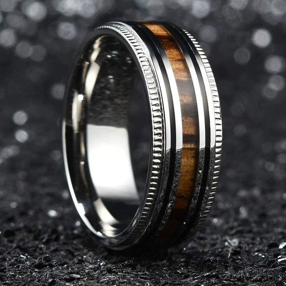 Fashion Creative Wood Grain Stainless Steel Ring