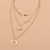 Fashion Crescent Star Zircon Pendant Multi-Layer Necklace