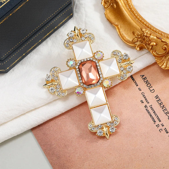 Fashion Cross Alloy Plating Rhinestones Unisex Brooches