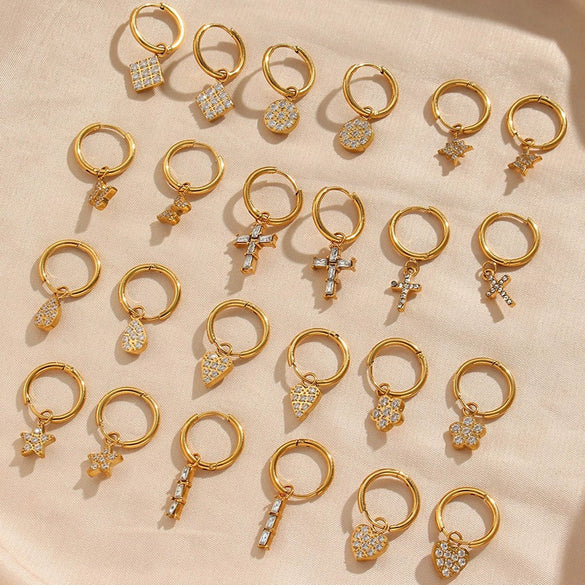 Fashion Cross And Eightpointed Star Earrings Jewelry Stainless Steel Electroplated Geometric Style For Women