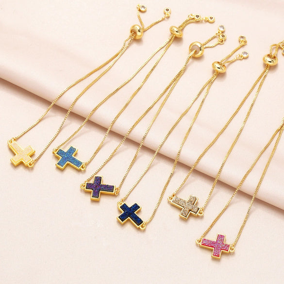 Fashion Cross Bracelet Copper Goldplated Electroplating Design