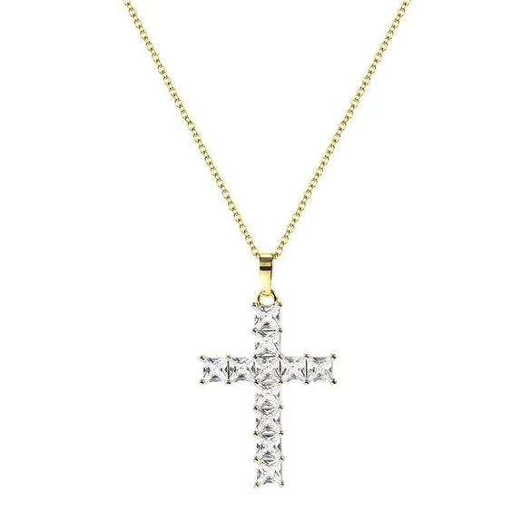 Fashion Cross Copper Inlay Zircon Pendant Necklace