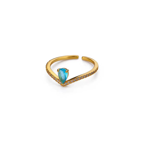 Fashion Cross Multilayer Open Ring For Women Stainless Steel Goldplated Water Drop Shape