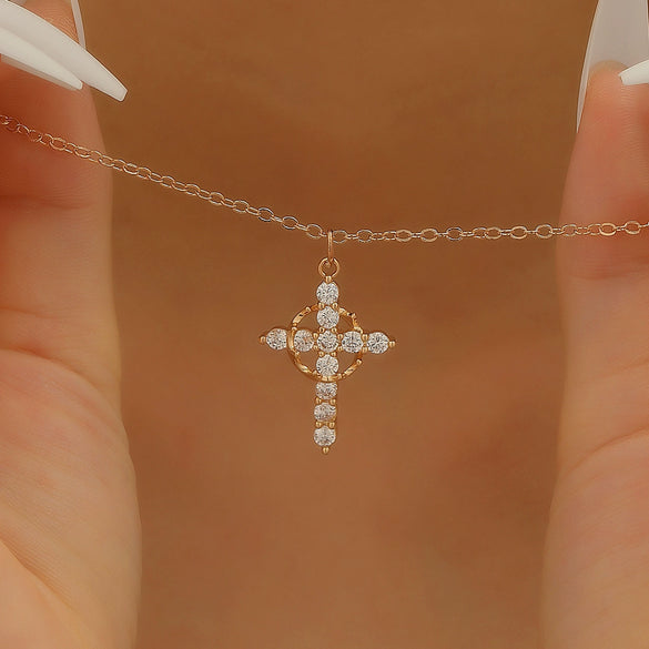Fashion Crown Cross Jewelry Copper Regular Chain Diamond Design Women's Highend Jewelry Wholesale