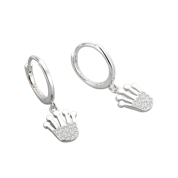 Fashion Crown Shaped Zircon Inlaid Sterling Silver Earrings Geometric Electroplated Ear Buckle Style