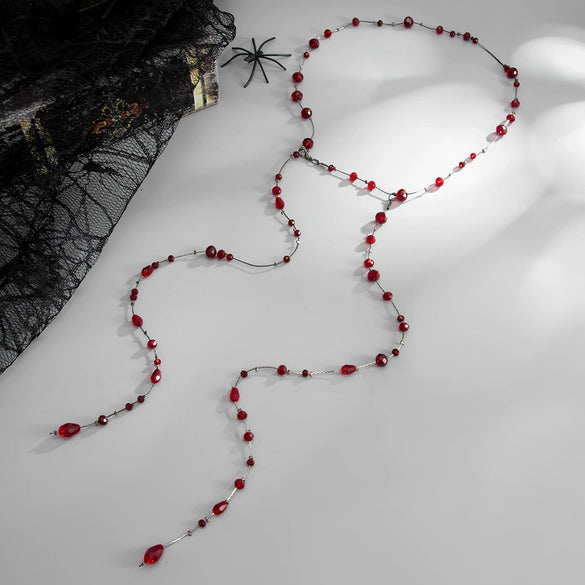 Fashion Crystal Beaded Body Chain With Long Tassel Geometric Iron Design And Electroplated Finish