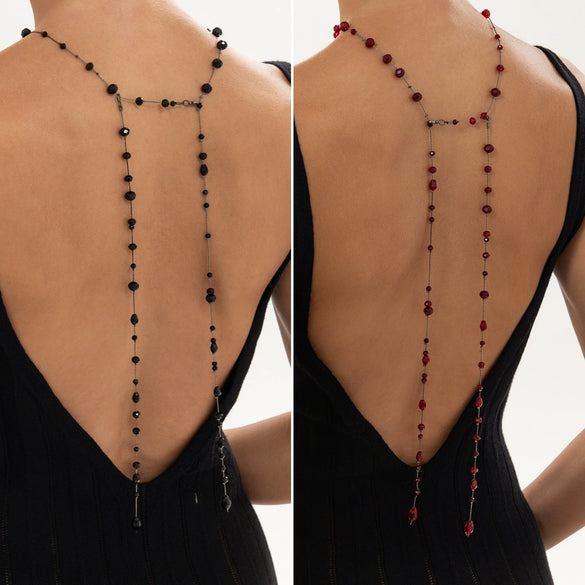 Fashion Crystal Beaded Body Chain With Long Tassel Geometric Iron Design And Electroplated Finish