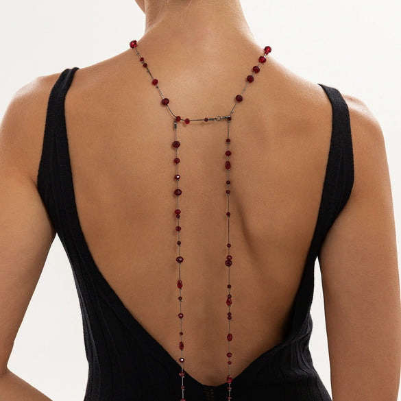 Fashion Crystal Beaded Body Chain With Long Tassel Geometric Iron Design And Electroplated Finish