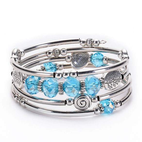Fashion Crystal Copper Layered Wrap Bracelet Handmade Geometric Tree Of Life Heart Bracelet For Women