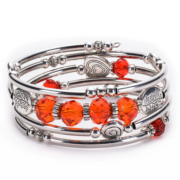 Fashion Crystal Copper Layered Wrap Bracelet Handmade Geometric Tree Of Life Heart Bracelet For Women