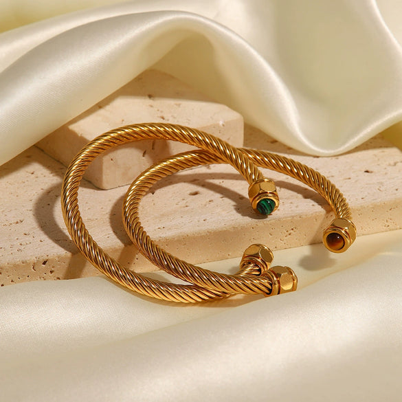 Fashion Cshaped Titanium Steel And Stainless Steel Bracelet For Women With Geometric Design And Electroplating Treatment