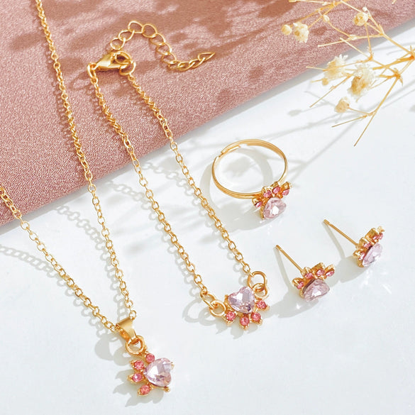 Fashion Cute Cartoon Cat Claw Alloy Jewelry Fourpiece Set For Women With Electroplating Design