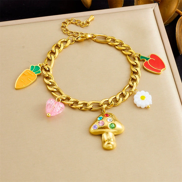 Fashion Cute Fruit Pattern Stainless Steel Pendant Bracelet With Electroplating