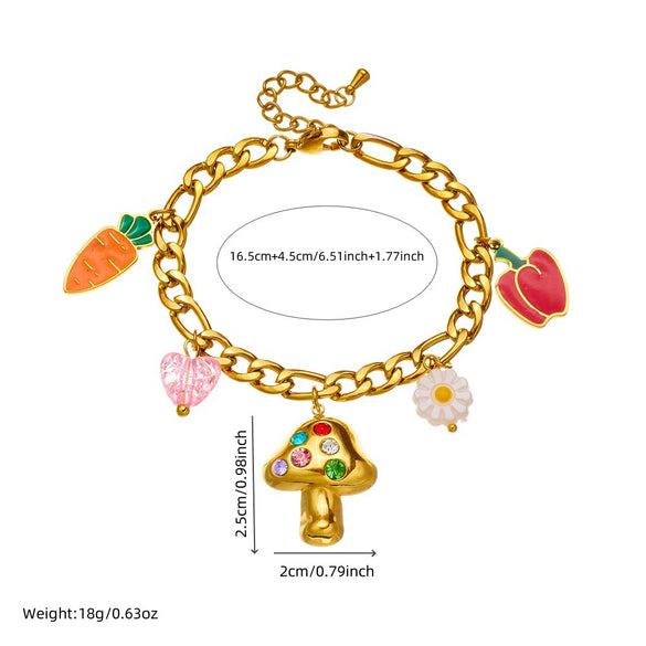 Fashion Cute Fruit Pattern Stainless Steel Pendant Bracelet With Electroplating