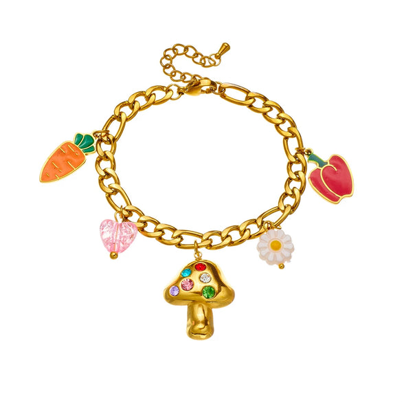 Fashion Cute Fruit Pattern Stainless Steel Pendant Bracelet With Electroplating