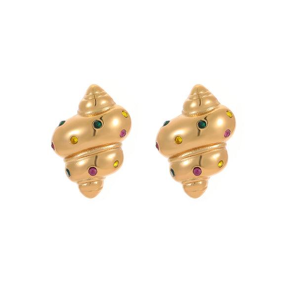 Fashion Cute Geometric Croissant Stainless Steel 18K Electroplated Women's Earrings With Colorful Zircon
