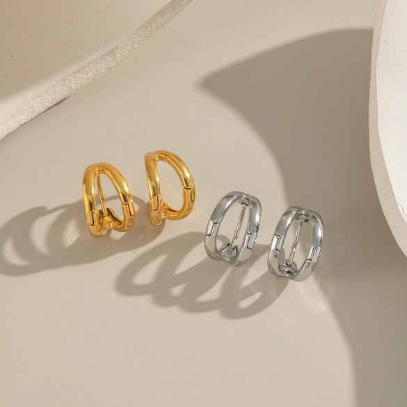 Fashion Daily Matching Geometric Double Arc Hoop Earrings For Women Stainless Steel Electroplated