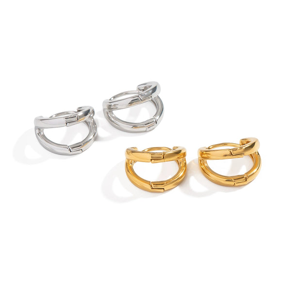 Fashion Daily Matching Geometric Double Arc Hoop Earrings For Women Stainless Steel Electroplated